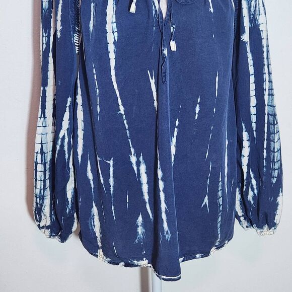 Knox Rose Navy Boho Peasant Blouse Size Medium Navy and White Dyed Top - Picture 4 of 10